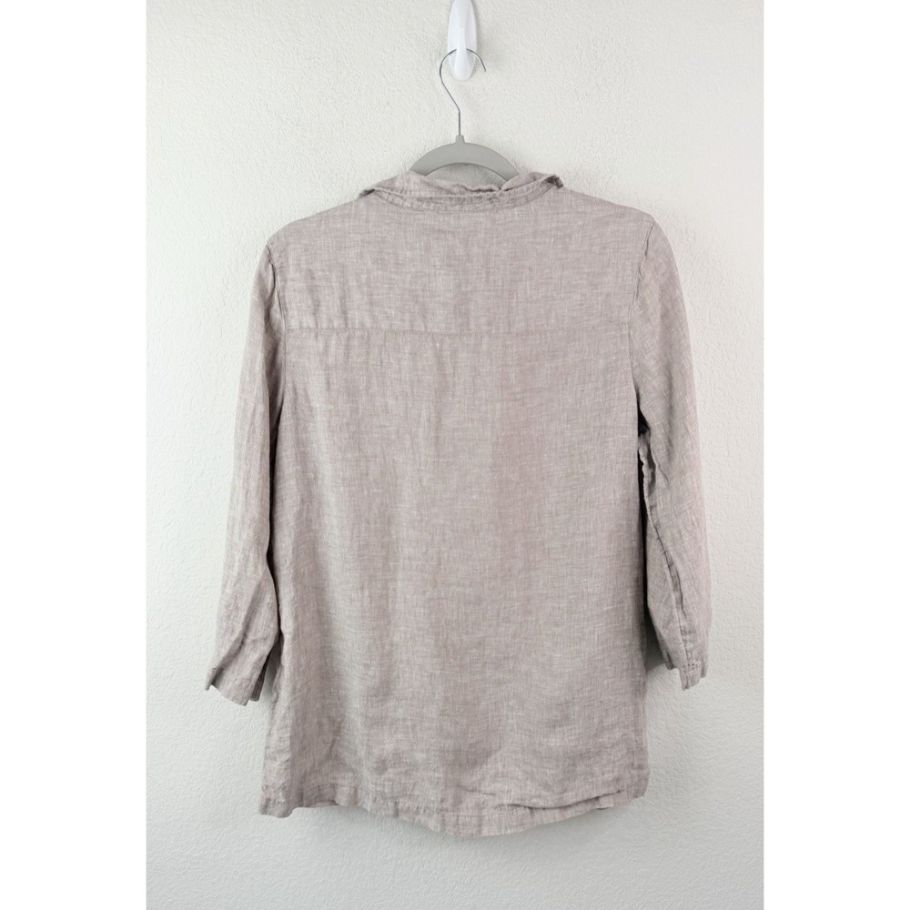 Tahari 100% Linen Tunic Top Sz L Taupe Popover 3/4 Sleeve Relaxed Coastal Beachy - Picture 5 of 5